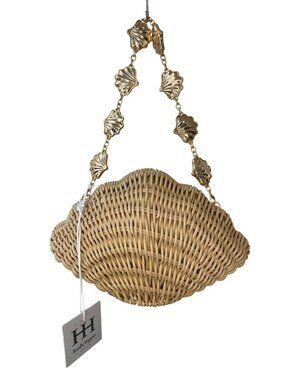 Haute Hippie Woven Rattan Sea Shell Bag Gold Shell Chain Fabric Lining NWT